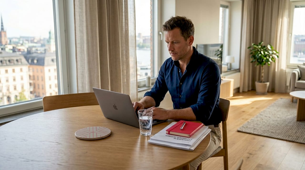 Executive working in Swedish serviced apartment