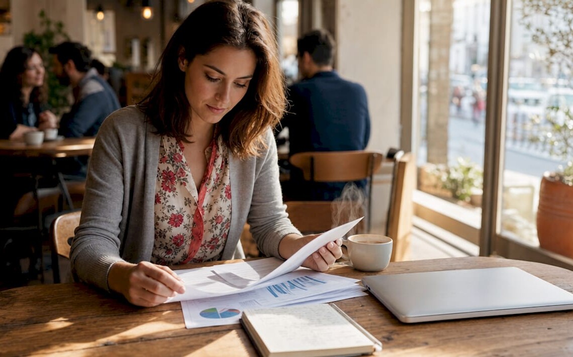 Property manager reviewing corporate housing income reports