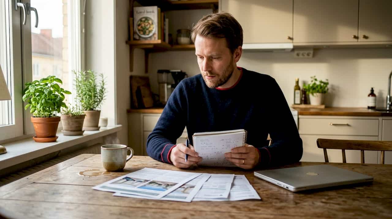 Professional reviewing housing options and bills in Stockholm home office