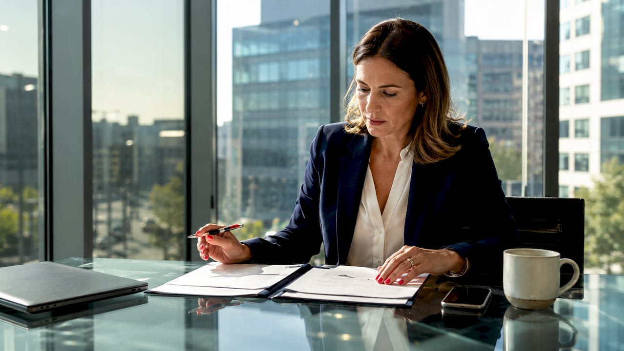 Businesswoman reviewing corporate housing and Airbnb options
