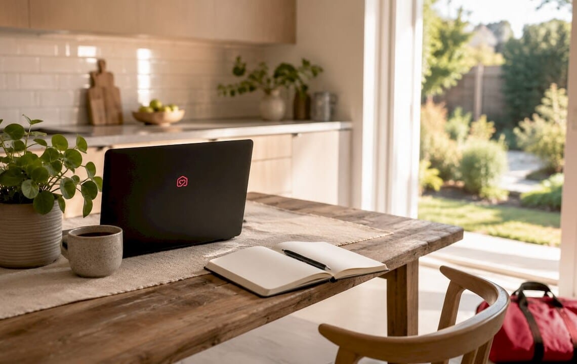 Calm Nordic-inspired employee accommodation workspace