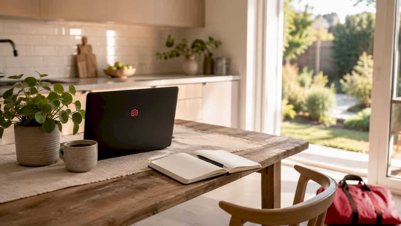 Calm Nordic-inspired employee accommodation workspace