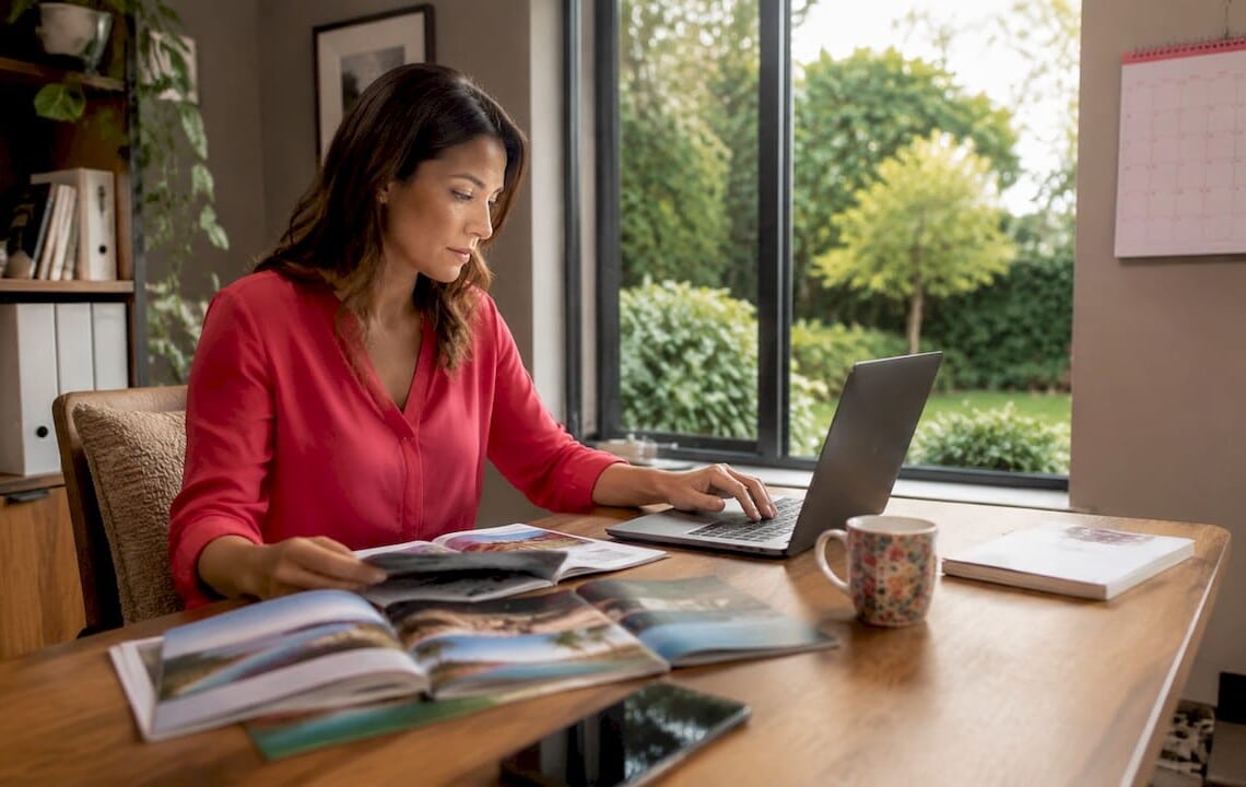 Travel coordinator working at desk on bookings