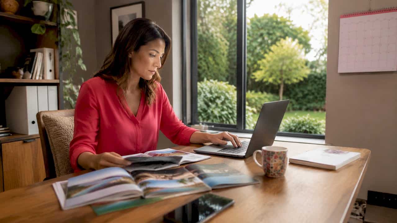 Travel coordinator working at desk on bookings