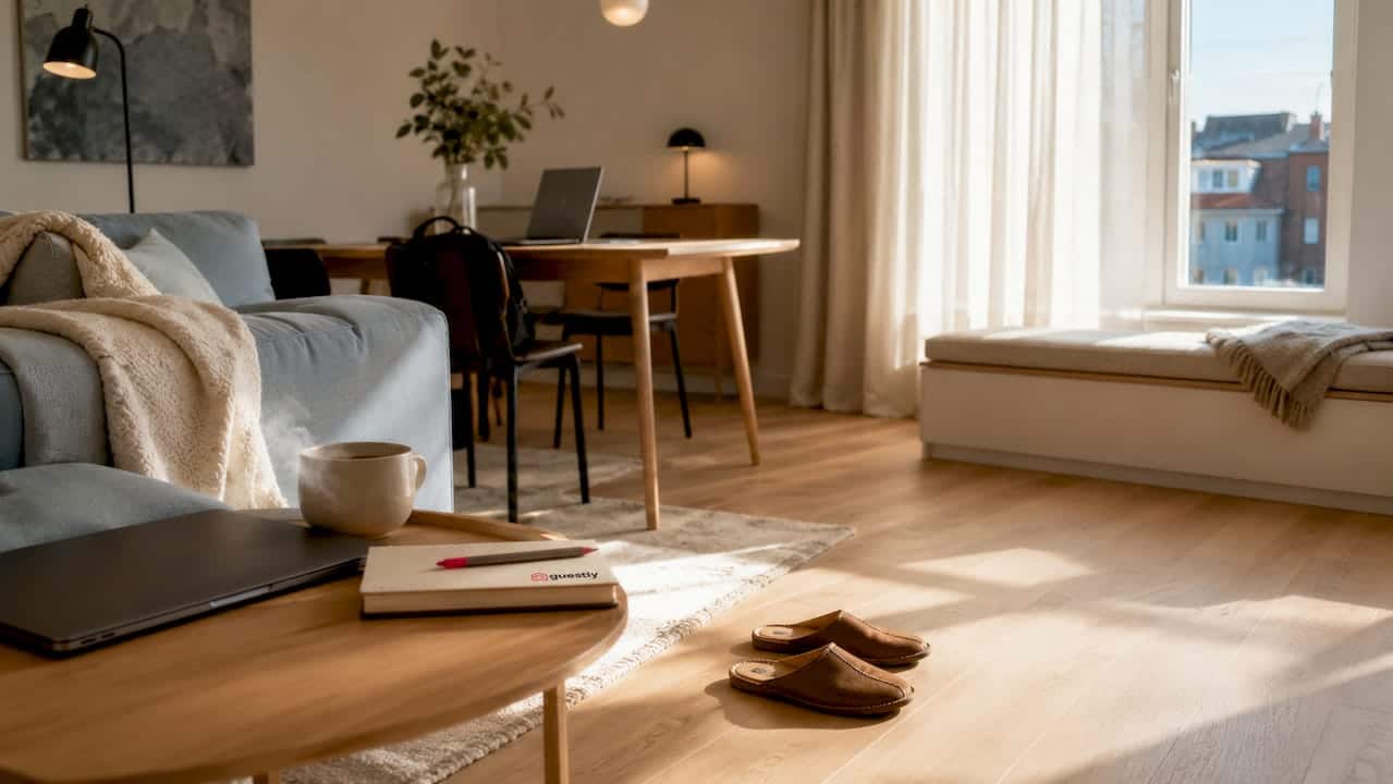 Nordic-style calm corporate housing living room