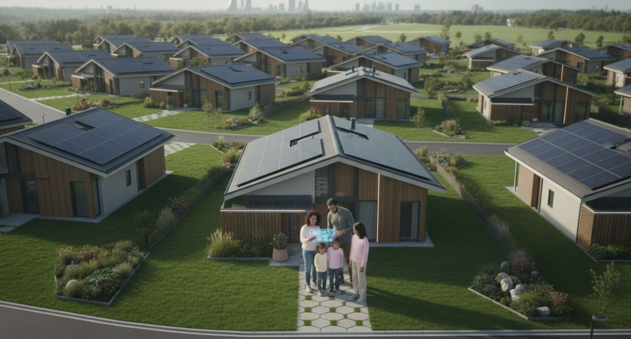 Aerial view of modern homes family ownership