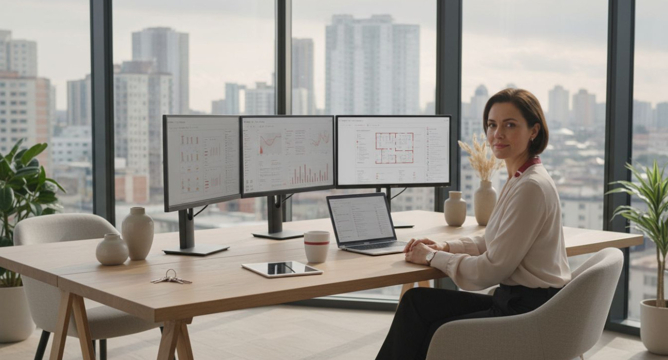 Property manager in modern office workspace