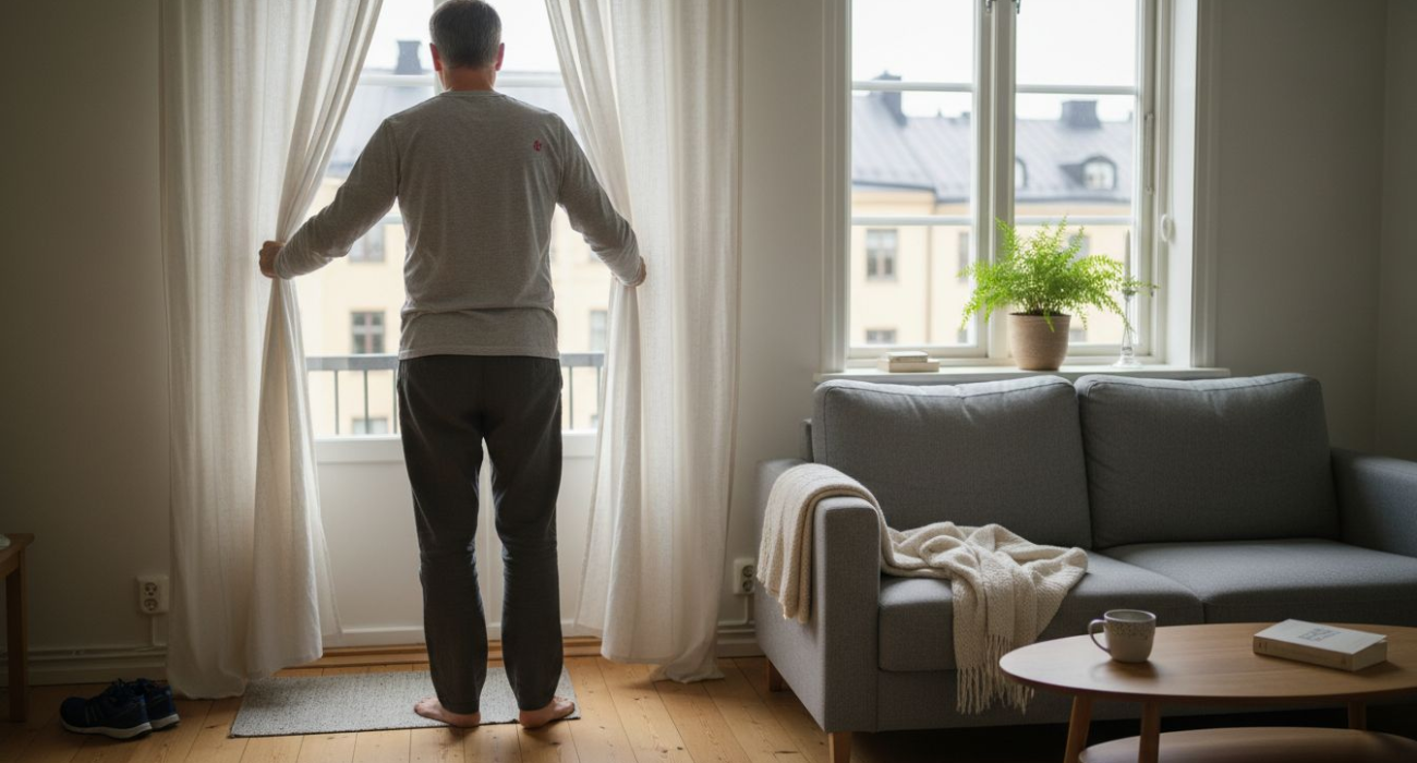 Swedish apartment lived-in morning scene