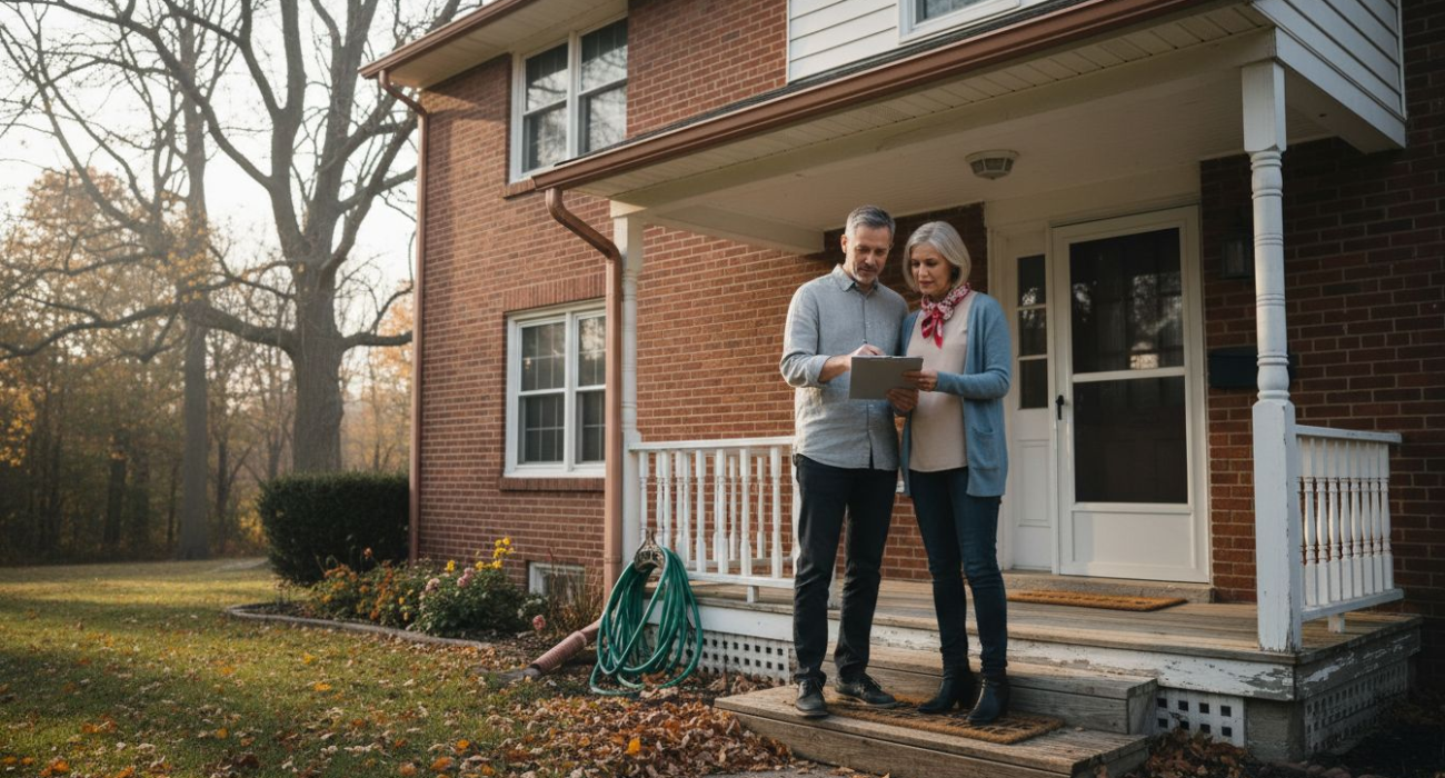 Homeowners organizing seasonal house maintenance