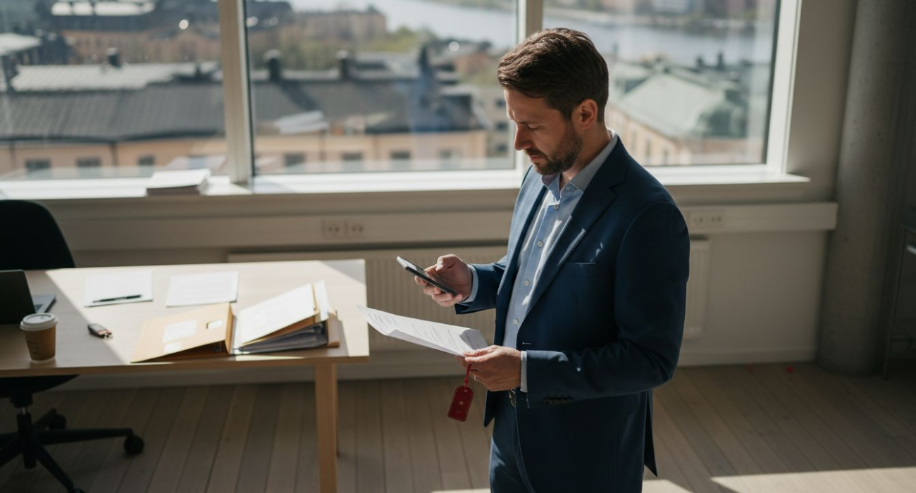 Nordic professional reviewing Swedish rental agreement