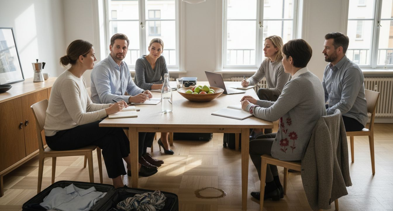 Team arriving at Swedish accommodation
