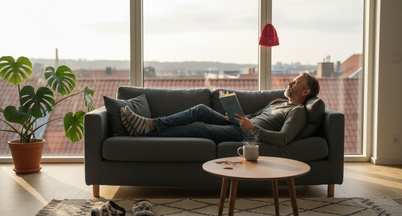 Property owner relaxing in bright apartment