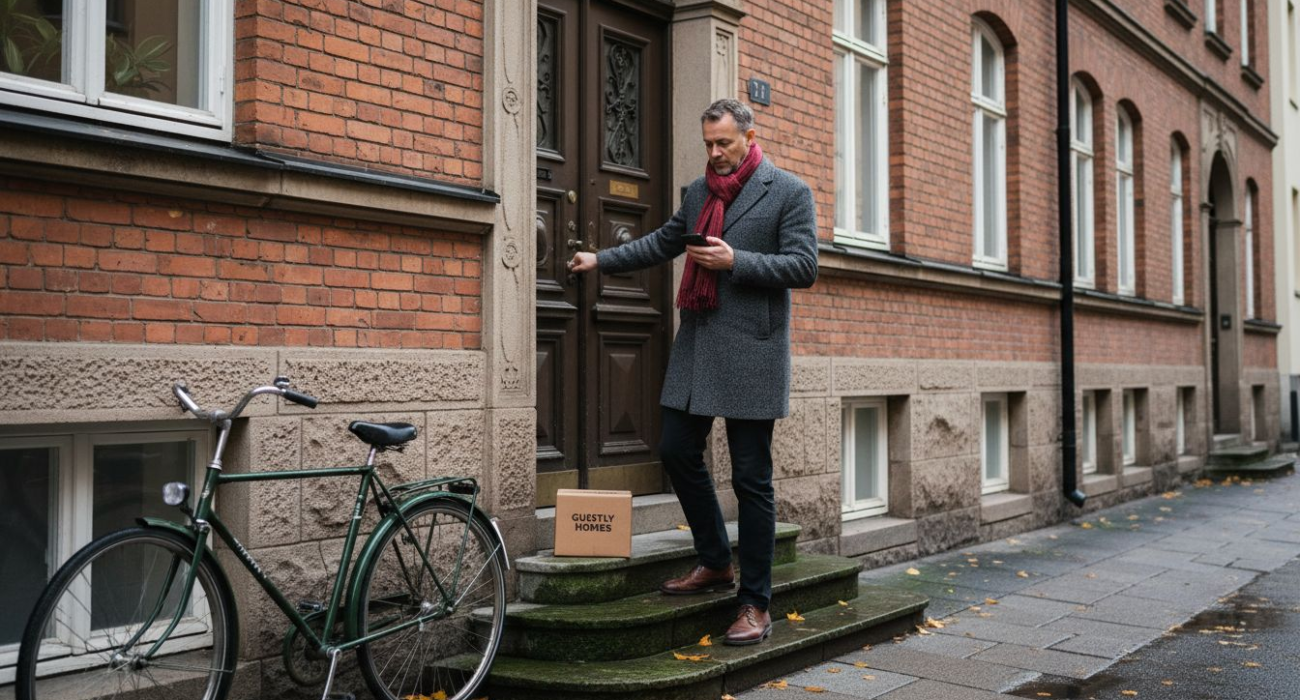 Man unlocking Swedish property entrance