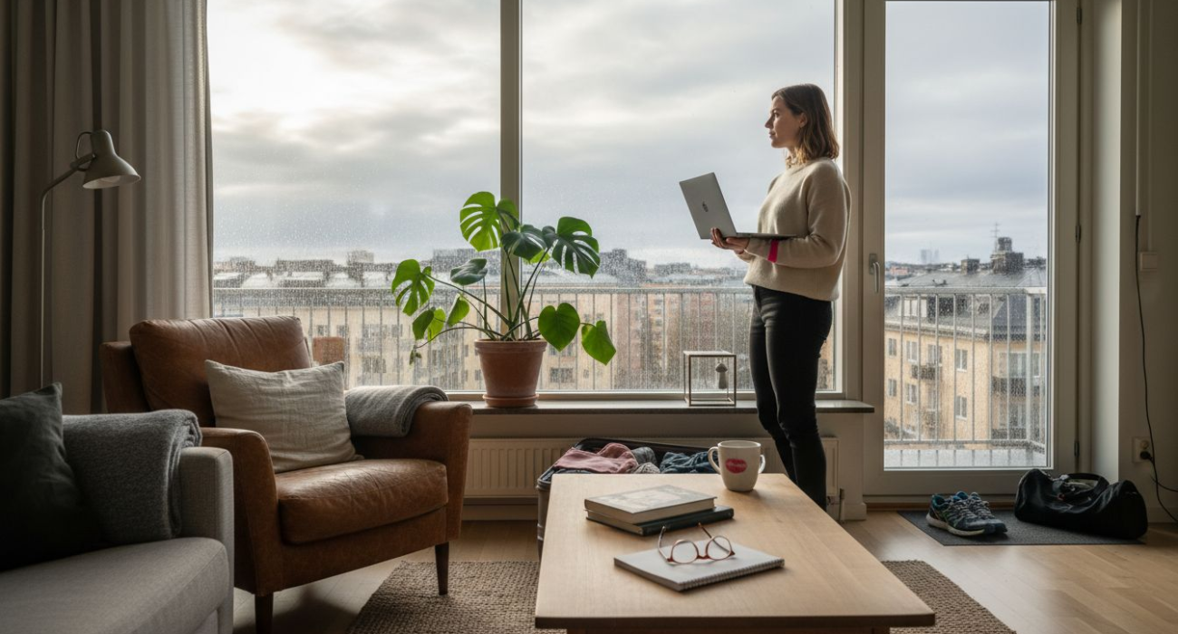 Professional in Swedish apartment overlooking city