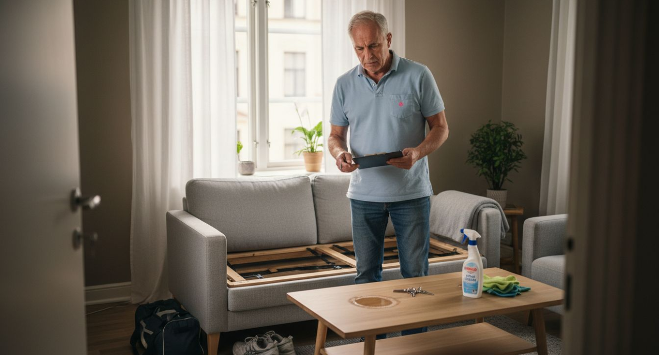 Owner examining damaged rental property
