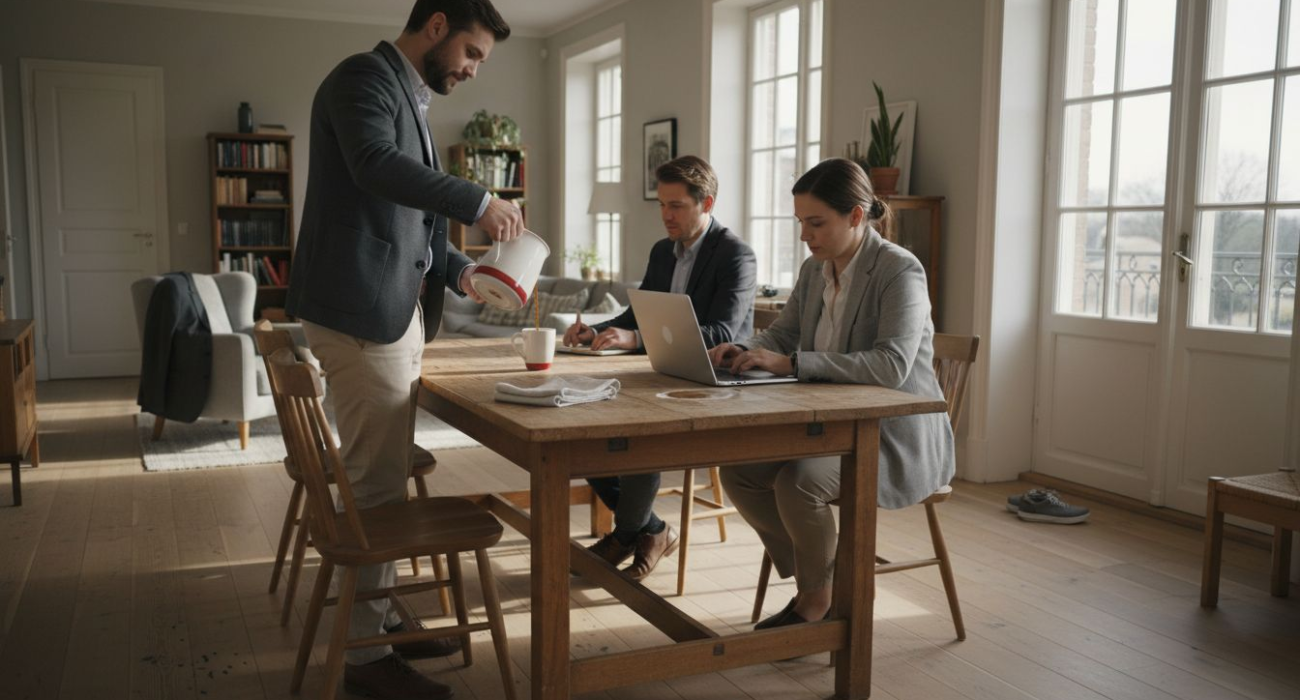 Business team meeting in shared apartment