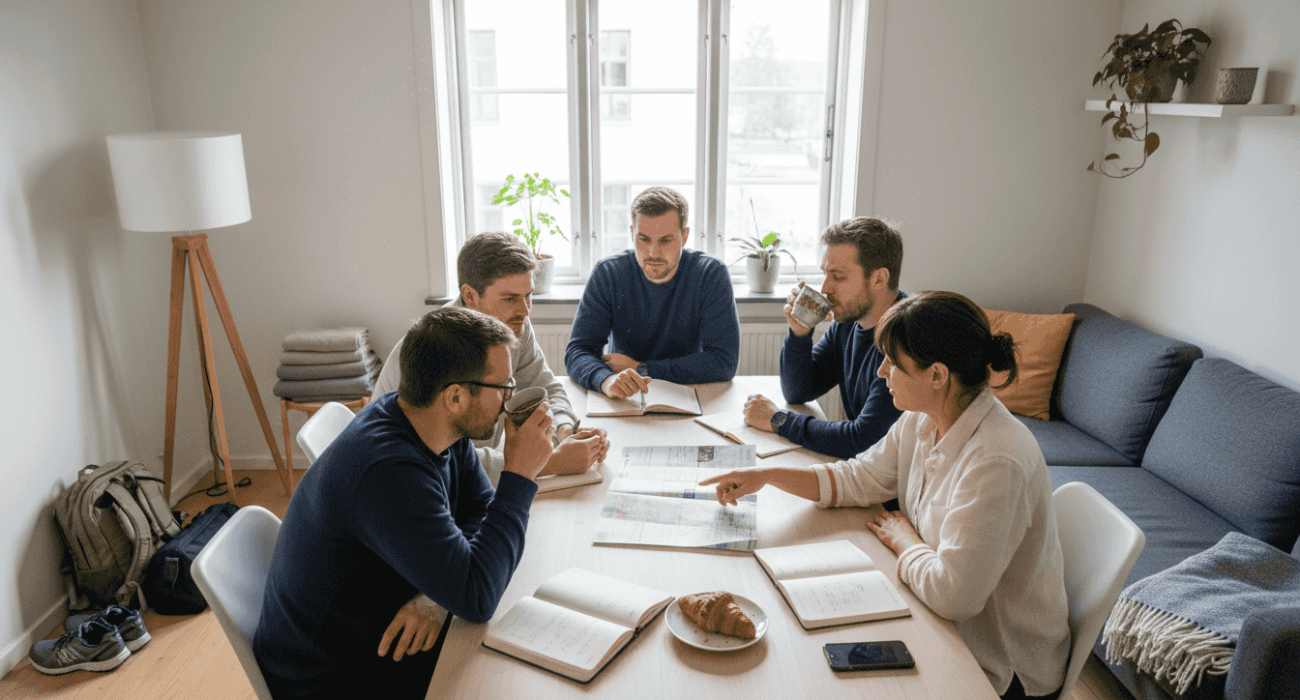 Project team coordinating in serviced apartment