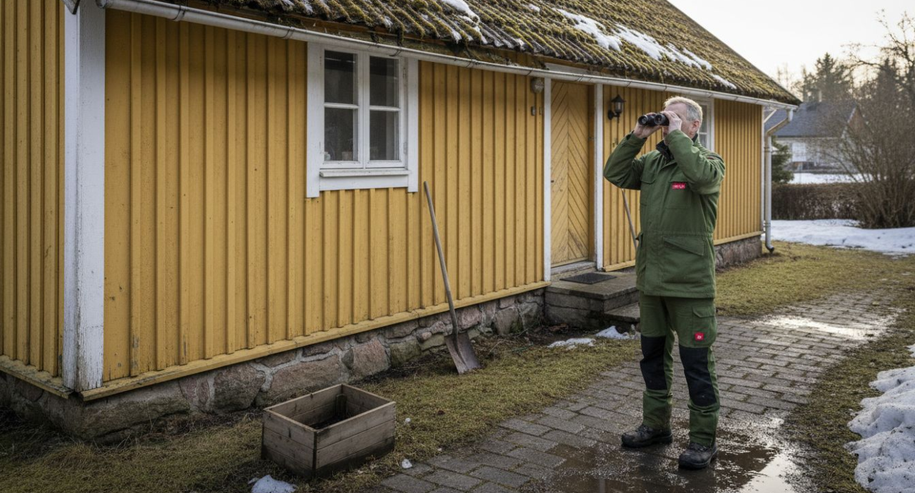 Homeowner inspecting roof after Nordic winter