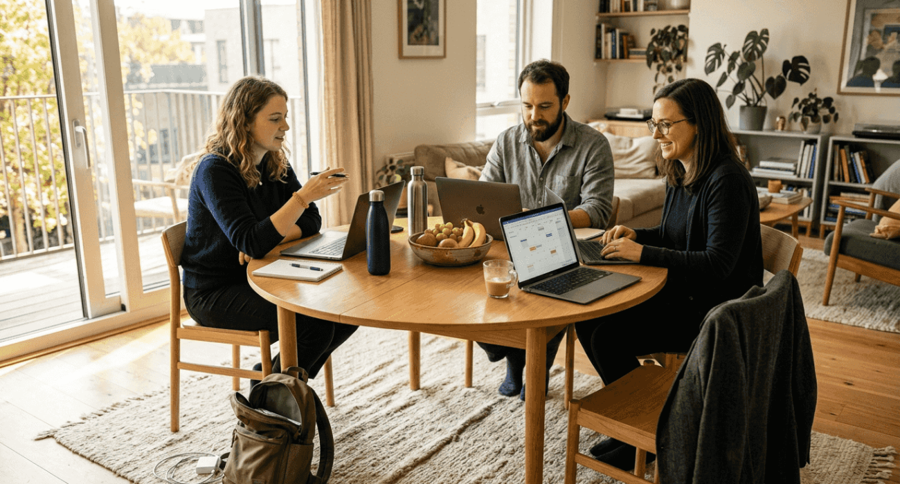 Project team coordinating booking workflow