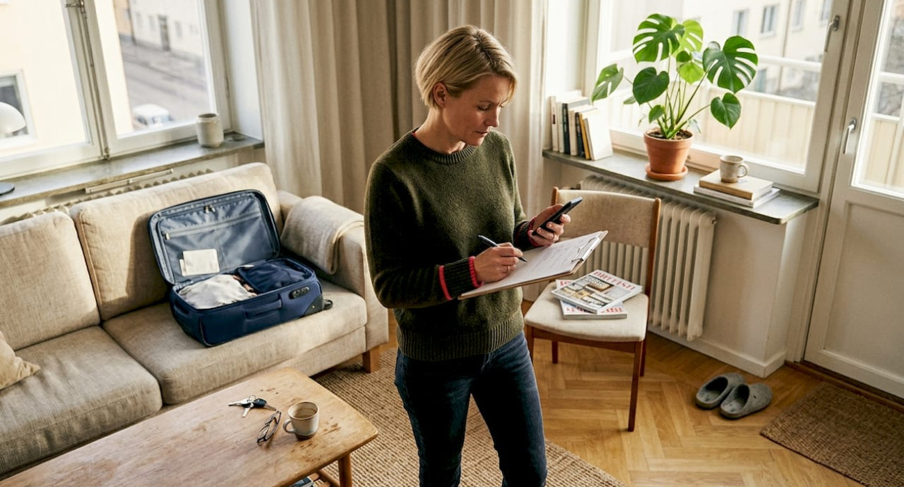 Homeowner preparing living room before renting out