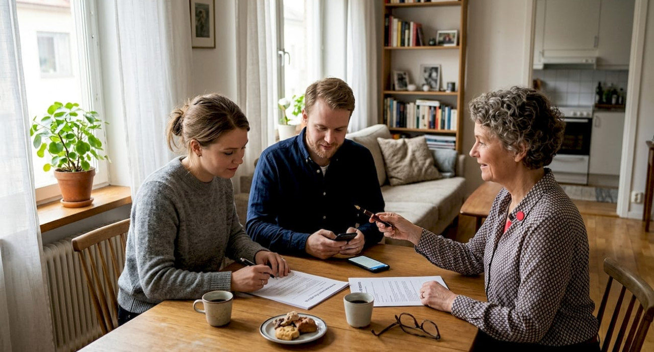 Tenants signing rental agreement with landlord