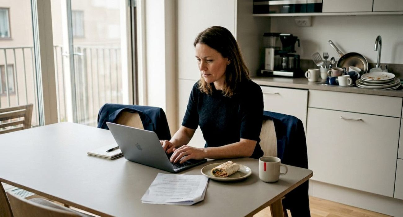 Professional working in a serviced apartment setting