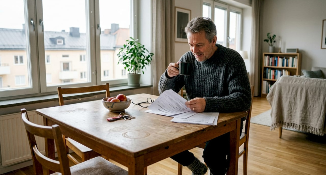 Property owner reviewing tenant applications in apartment