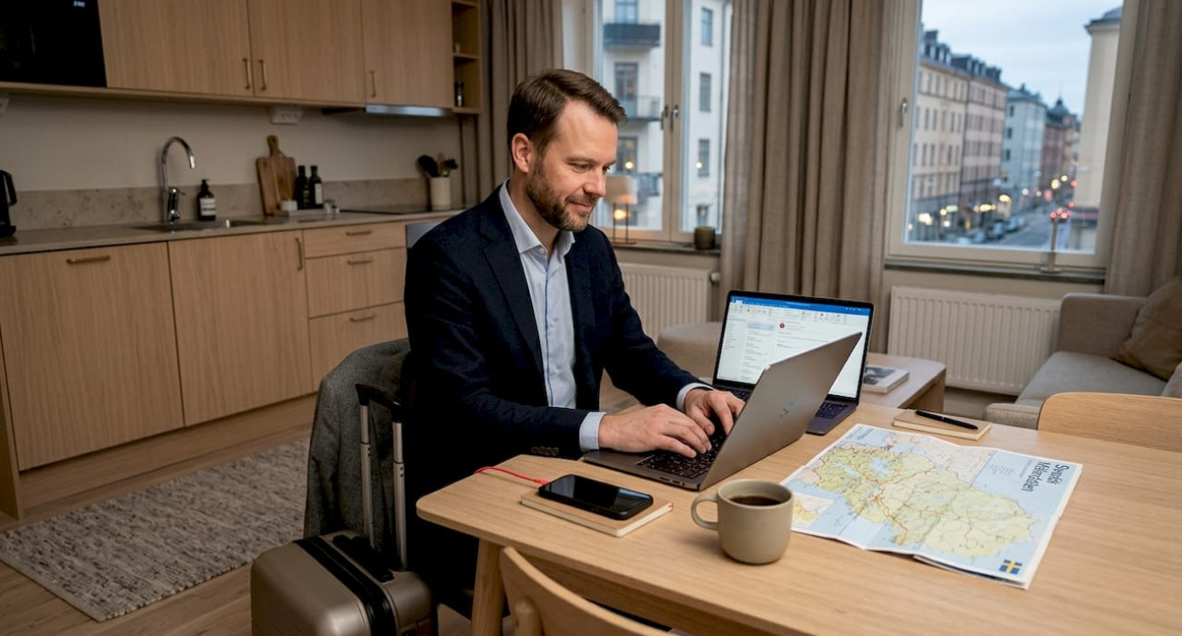 Project manager working in serviced apartment