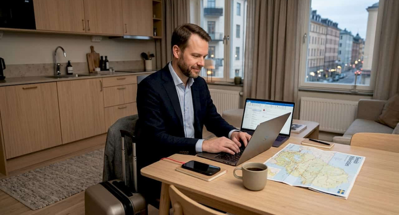 Project manager working in serviced apartment