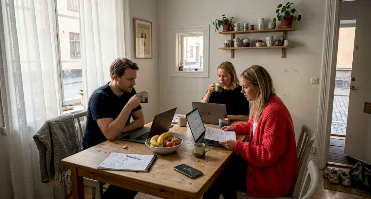 Team settling into Swedish apartment together