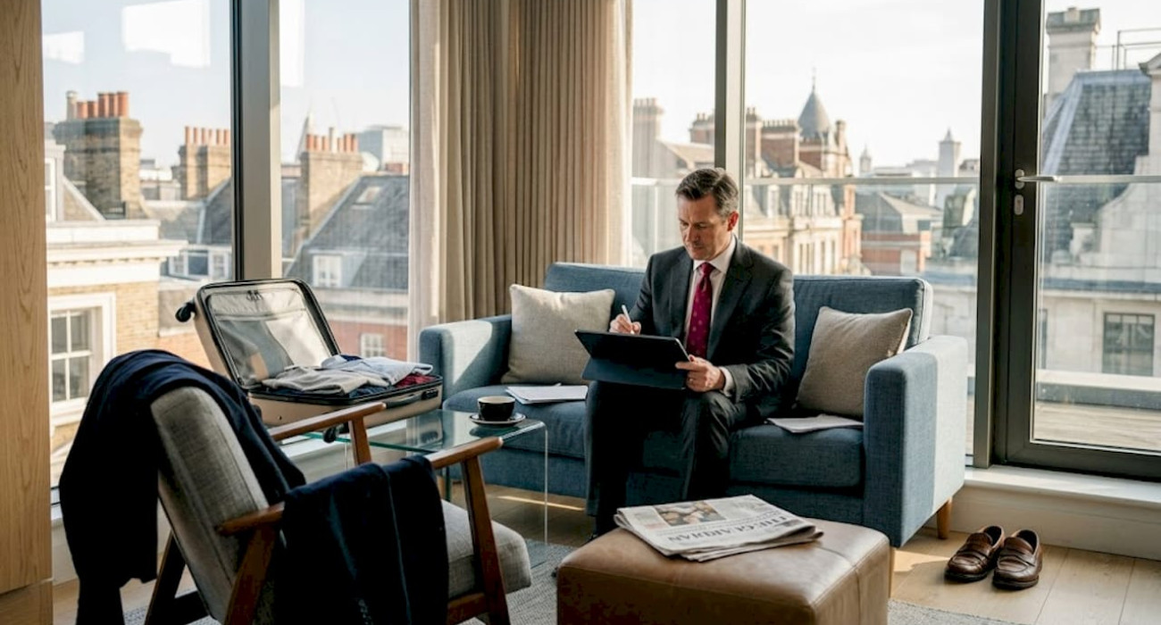 Executive working in personalized apartment setting