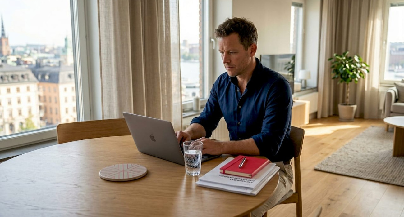 Executive working in Swedish serviced apartment