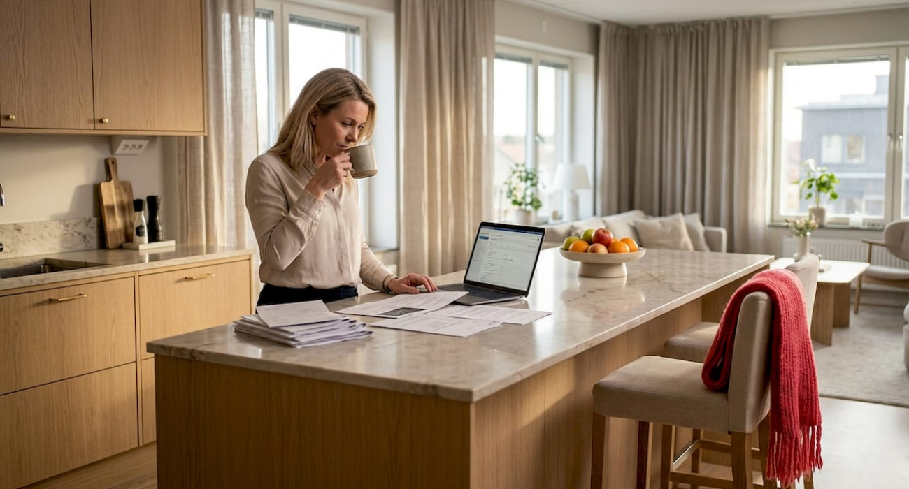 Project manager works in furnished apartment