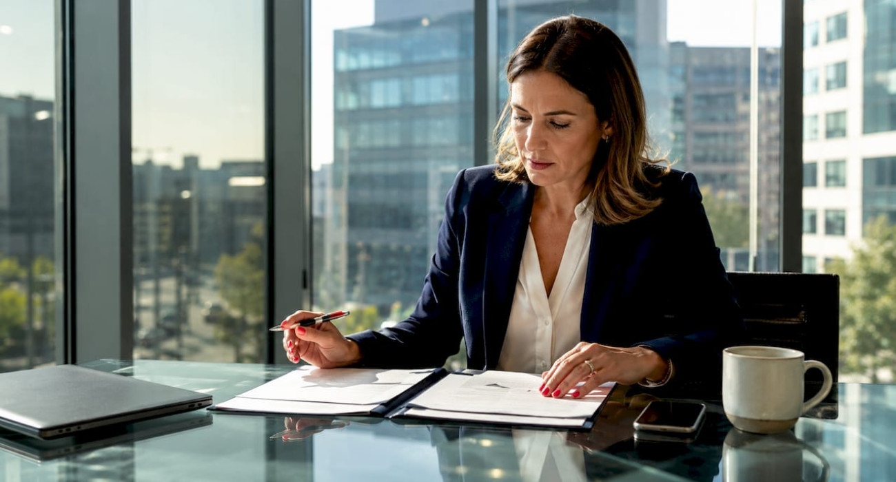 Businesswoman reviewing corporate housing and Airbnb options