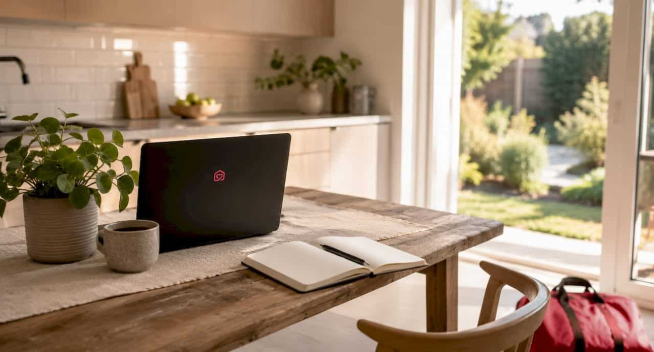 Calm Nordic-inspired employee accommodation workspace