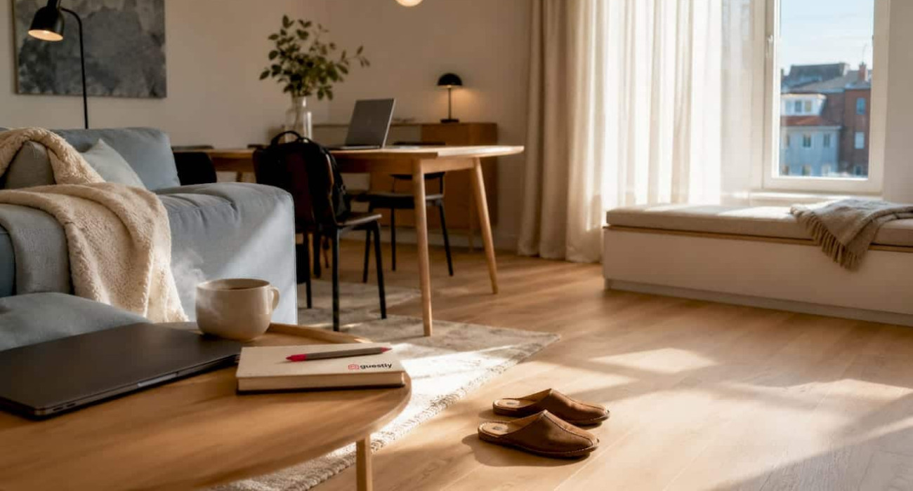 Nordic-style calm corporate housing living room
